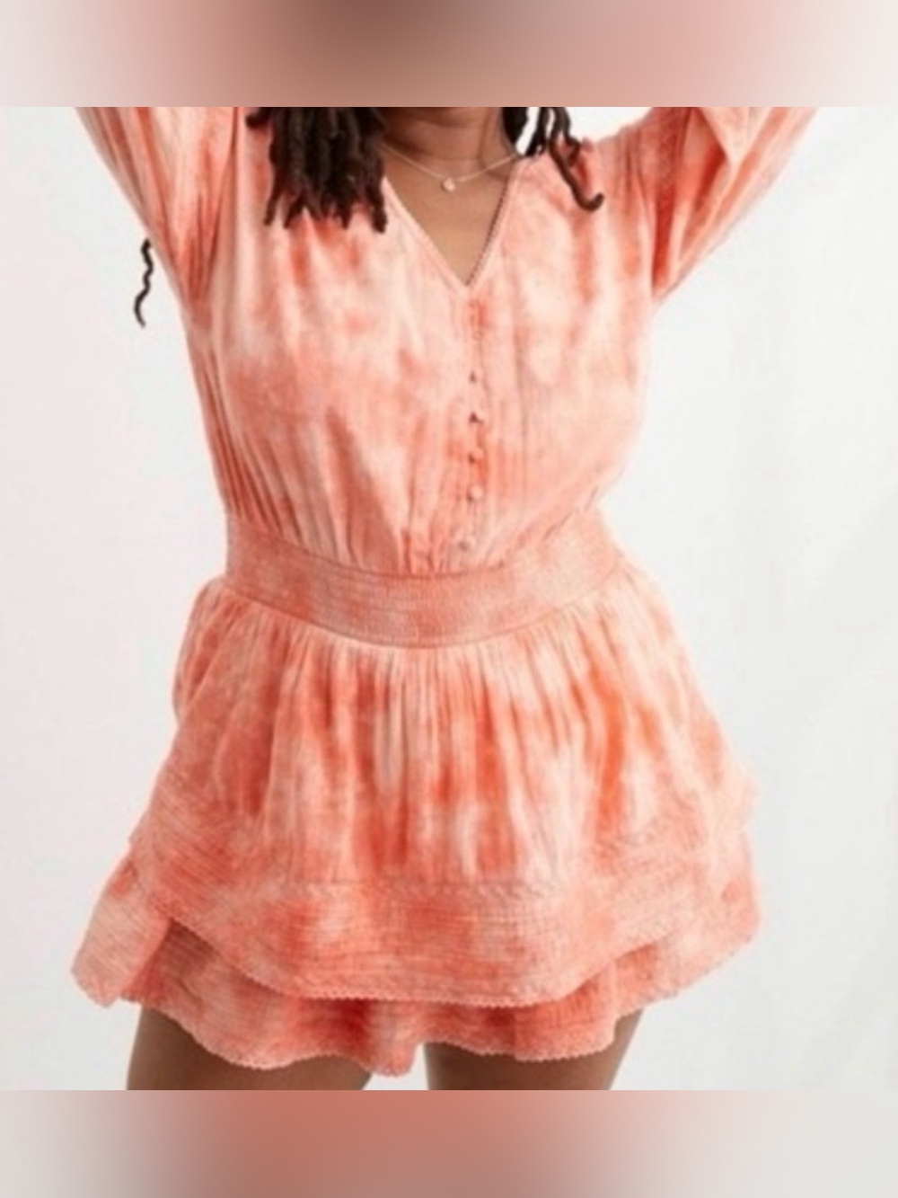 Aerie Womens L Orange Tie-Dye Rock n Ruffle Mini Dress Boho Fall Festival Witchy